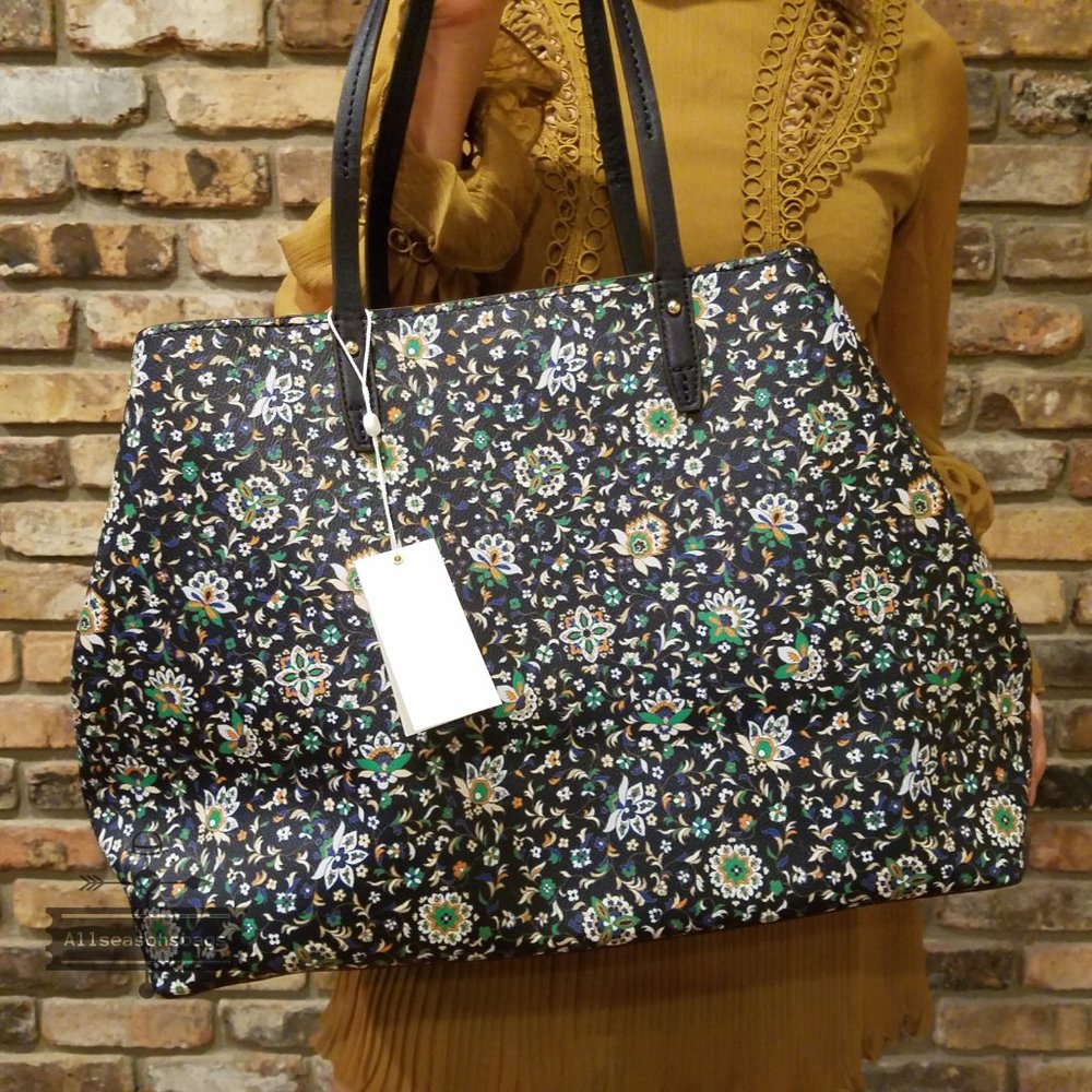 AUTHENTIC AND NEW Tory Burch Kerrington Square Tote Navy Floral - Picture 4 of 8